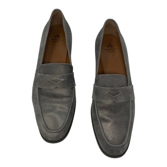 Aquatalia Kelsey Gray Metallic Suede leather Loafers 8.5 - Picture 12 of 16
